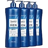Suave Men Ocean Charge 2 in 1 Refreshing Shampoo &amp; Conditioner with Pro Vitamin B5, Hydrates &amp; Revitalizes Hair, Fresh Scent, 4 Count, 28 FL OZ Pump