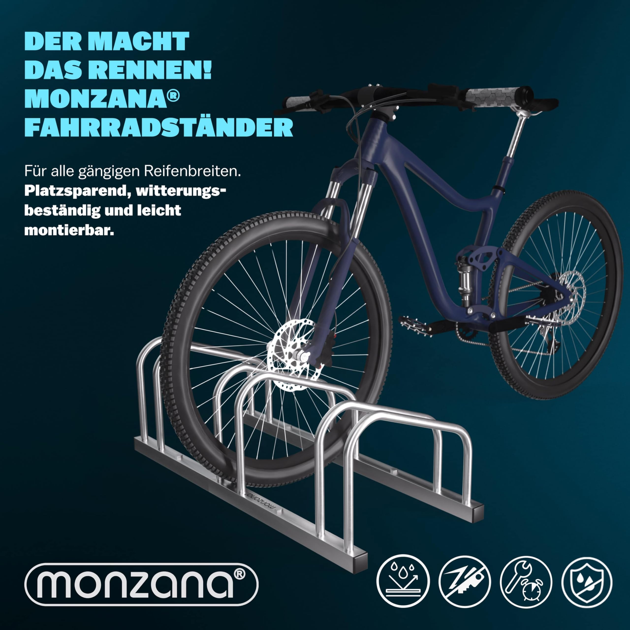 Monzana® Fahrradständer für 3 Fahrräder 37cm Radabstand 30-65mm Reifenbreite rostfreier Stahl selbstsichernde Schrauben Boden oder Wandmontage Mehrfachständer Fahrradhalter Aufstellständer Radständer 3