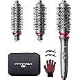 Wavytalk Heatwave Pro Ionic Thermal Brush Set, Bilateral Negative Ion Thermal Brush with 3 Sizes Detachable Head, Dual Voltage Hair Styler One-Step Shiny Blowout Look, Dark Grey