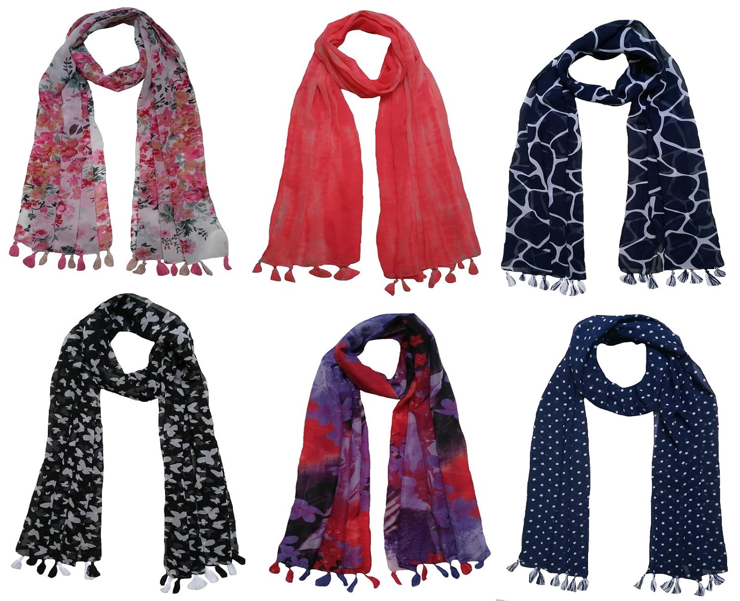 fusfus women's poly cotton stole(f0165, multicolour, free size) set of 6