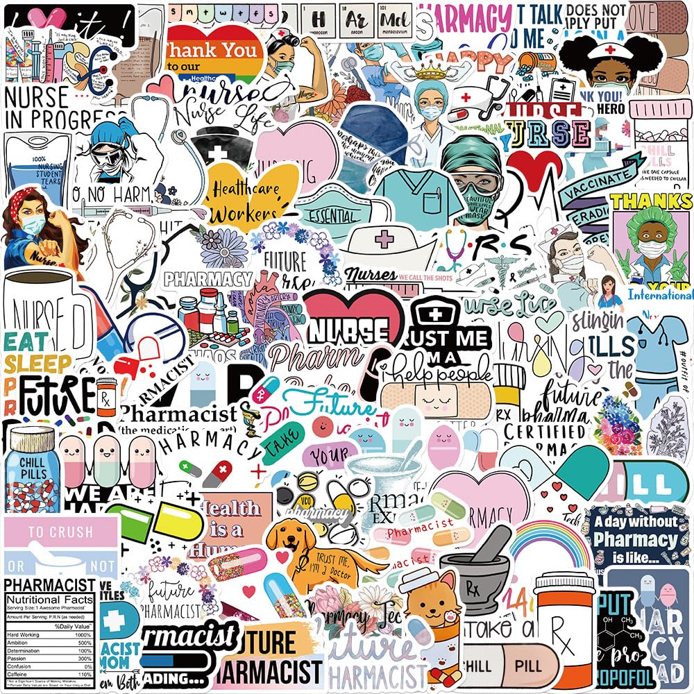 Doctors and Nurses Sticker Pack of 100 PCS - Medical Staff Stickers for Laptops, Nurses Day Water Bottle, Funny Stickers for Computers, Phone, Notebook