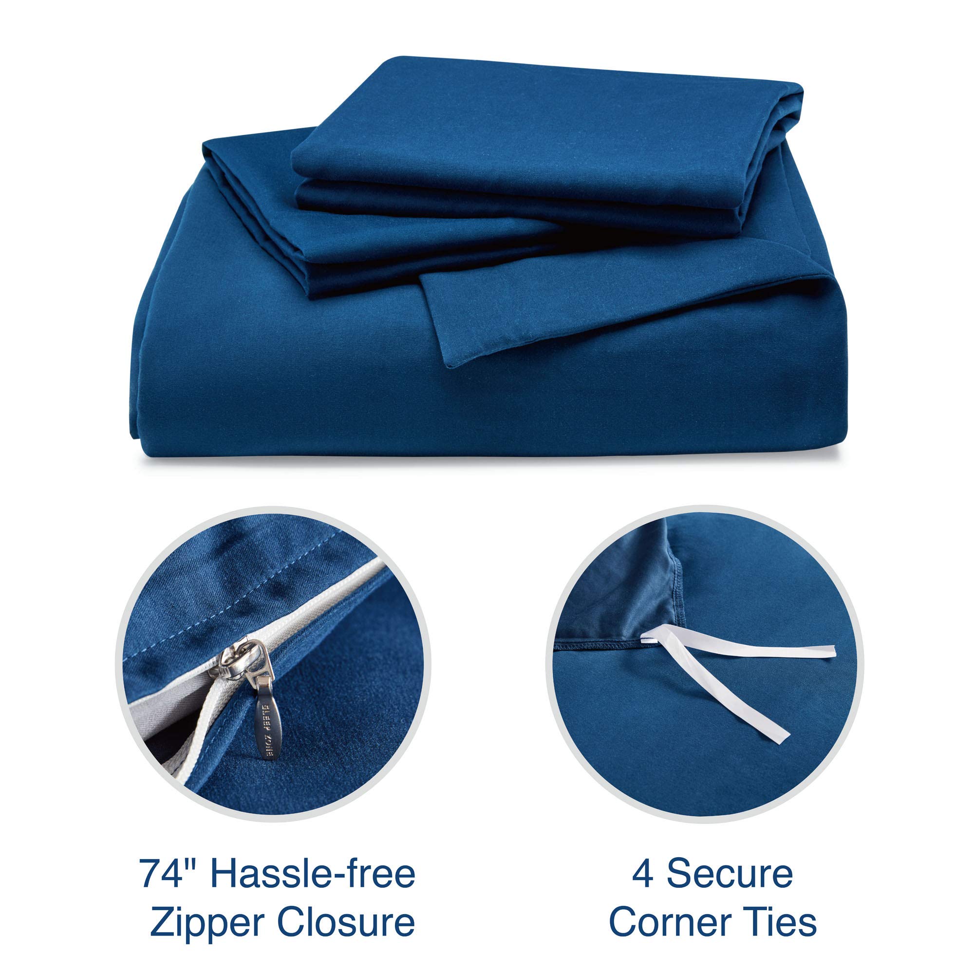 SLEEP ZONE Bedding Duvet Cover Cooling 120gsm Soft Zipper Closure 3 PC, Navy Blue,Full/Queen