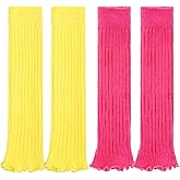 Miayon 2 pairs Leg Warmers Knit Long Socks for Women Girls 80s 90s Party Accessories Halloween Pink Yellow