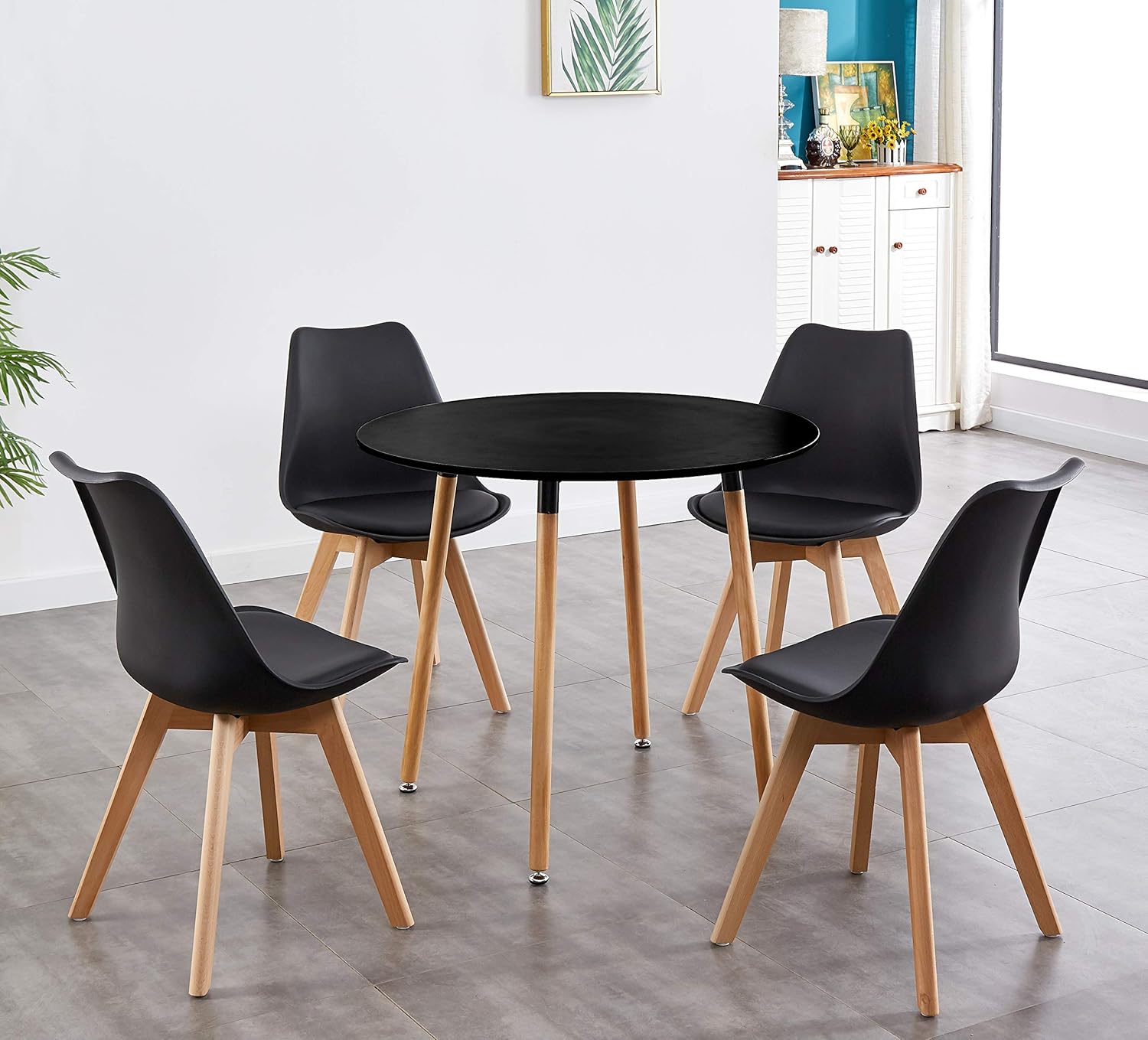 Cocina Redonda de Madera ELEGANTE MESA DE COMEDOR NEGRA Y 4 SILLAS