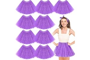Foaincore 9 Pcs Women's Tutu Skirt Adult 4 Layered Tulle Stars Sequins Ballet Dance Dress Sequin Skirt