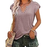 Mansy Women's Summer Ruffle Sleeve Tops Eyelet V Neck Casual Tunic Shirts Dressy Blouses
