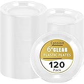 Cptoion 120 Pack Plastic Dinner Plates, 6 inch, Clear, Disposable, BPA Free, Durable, Stackable, Great for Parties, Weddings, Desserts, Cakes, Baked Potatoes, Salads, Catered Events