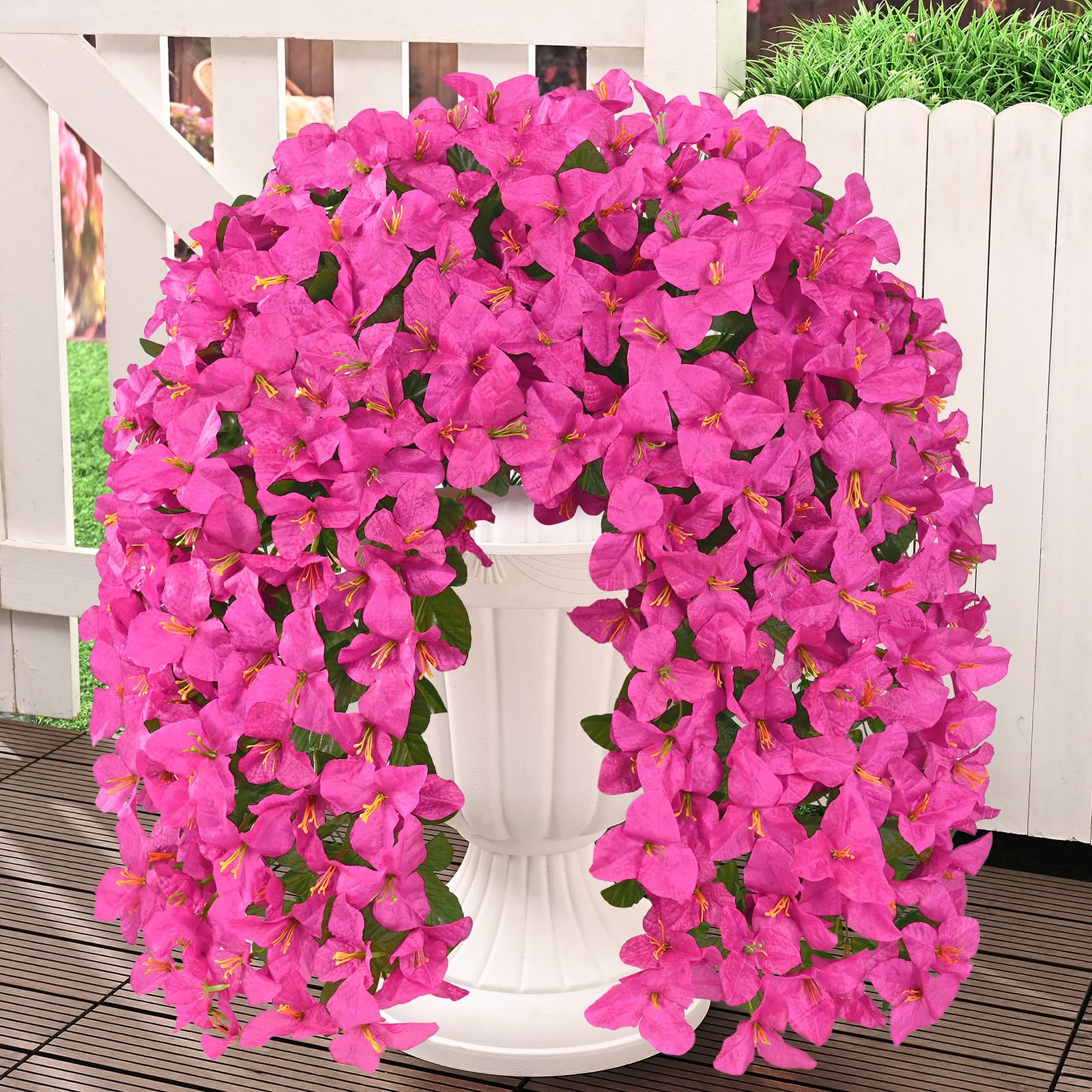 Photo 1 of Livole 2Pcs Bougainvillea Artificial Flowers for Outdoors, Realistic UV Resistant Faux Outdoor Plants Flowers, Silk Hanging Fake Flowers for Outside Home Porch Patio Balcony Garden Decor Hot Pink