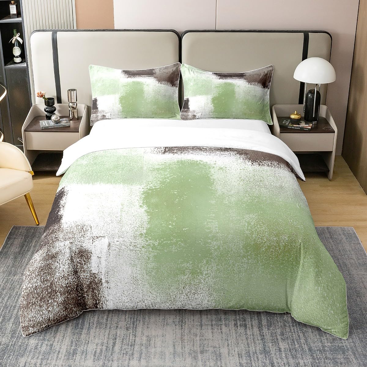 Homewish 100% Cotton Multicolor Ombre Duvet Cover King,Vintage Grunge Green Watercolor Abstract Bedding Set,Tie Dye Gradient Comforter Cover,Modern Patchwork Bed Sets with 2 Pillowcases