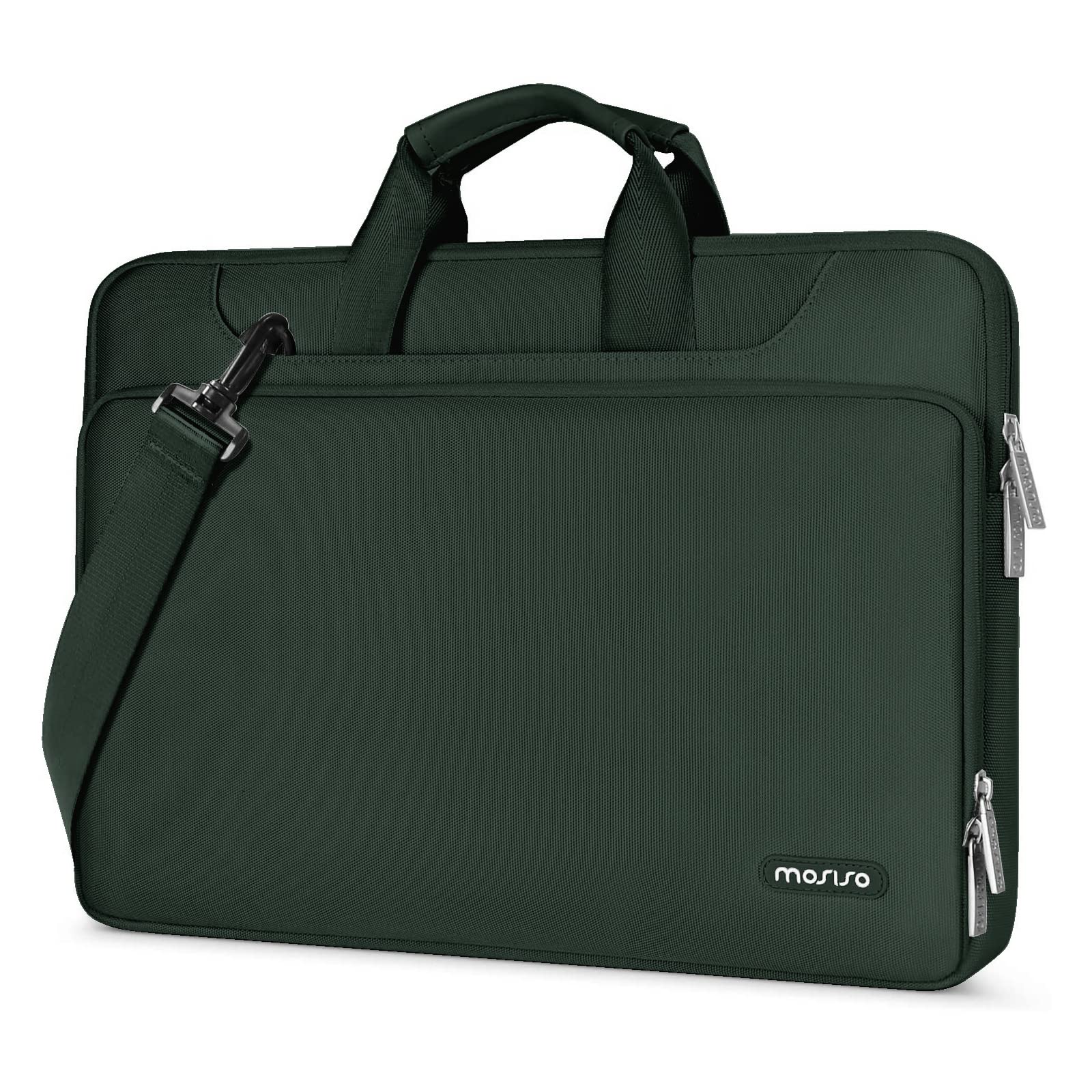 MOSISO 360 Protective Laptop Bag 13.3 inch, 13-13.3 inch Laptop Shoulder Bag Compatible with MacBook Air/Pro 13 / Pro 14 M4 M3 M2 M1, HP Dell Acer ASUS, Matching Color Sleeve with Belt, Emerald Green