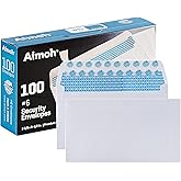 Aimoh #6 3/4 Security Tinted Self-Seal Envelopes - No Window, Size 3-5/8 X 6-1/2 Inches - White - 24 LB - 100 Count (34600)
