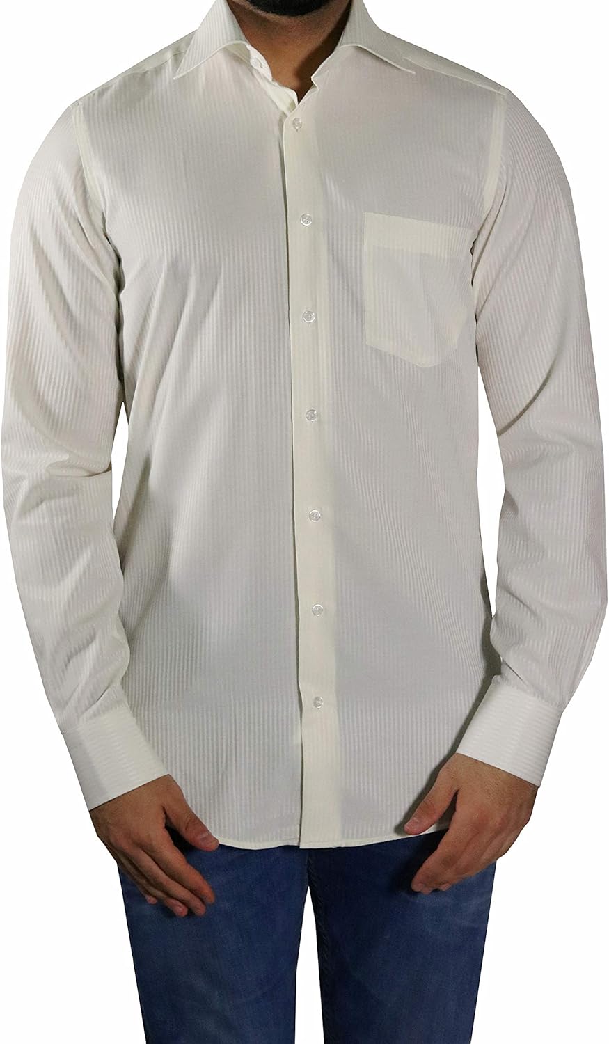 MUGA Men's Striped Long Sleeve Formal Shirt OffWhite Offwhite Amazon