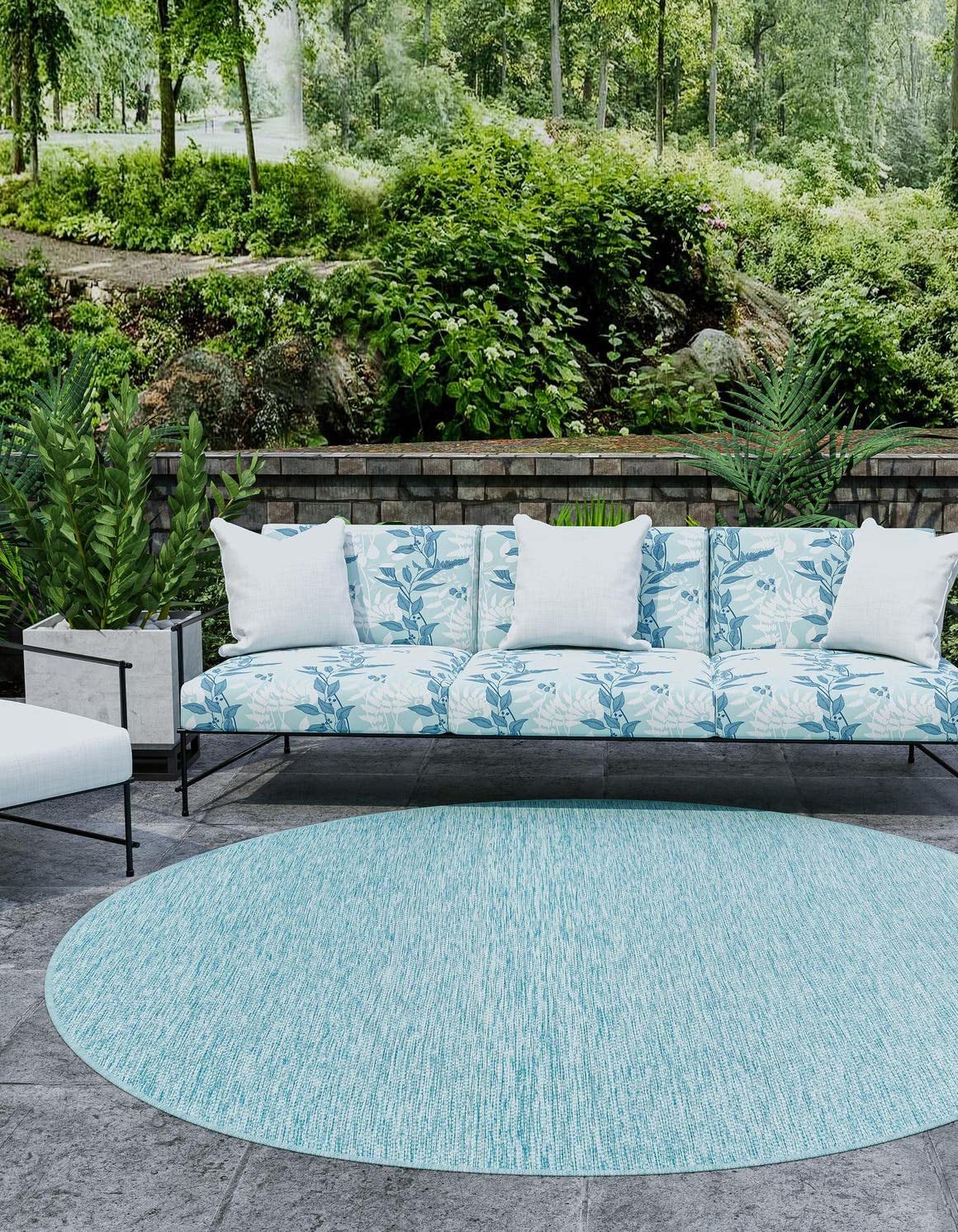 Unique Loom Collection Casual Transitional Solid Heathered Indoor/Outdoor Flatweave Area Rug (10' 8" Round, Aquamarine/Ivory) Image