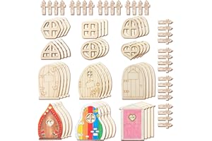 Halandar 56 Pcs Fairy Door & Window Craft Kit - Wooden Garden Doors, Mini Fences, Unpainted Miniature Accessories for Home Party Event Decor - DIY Fairy House Decorations (Classic)