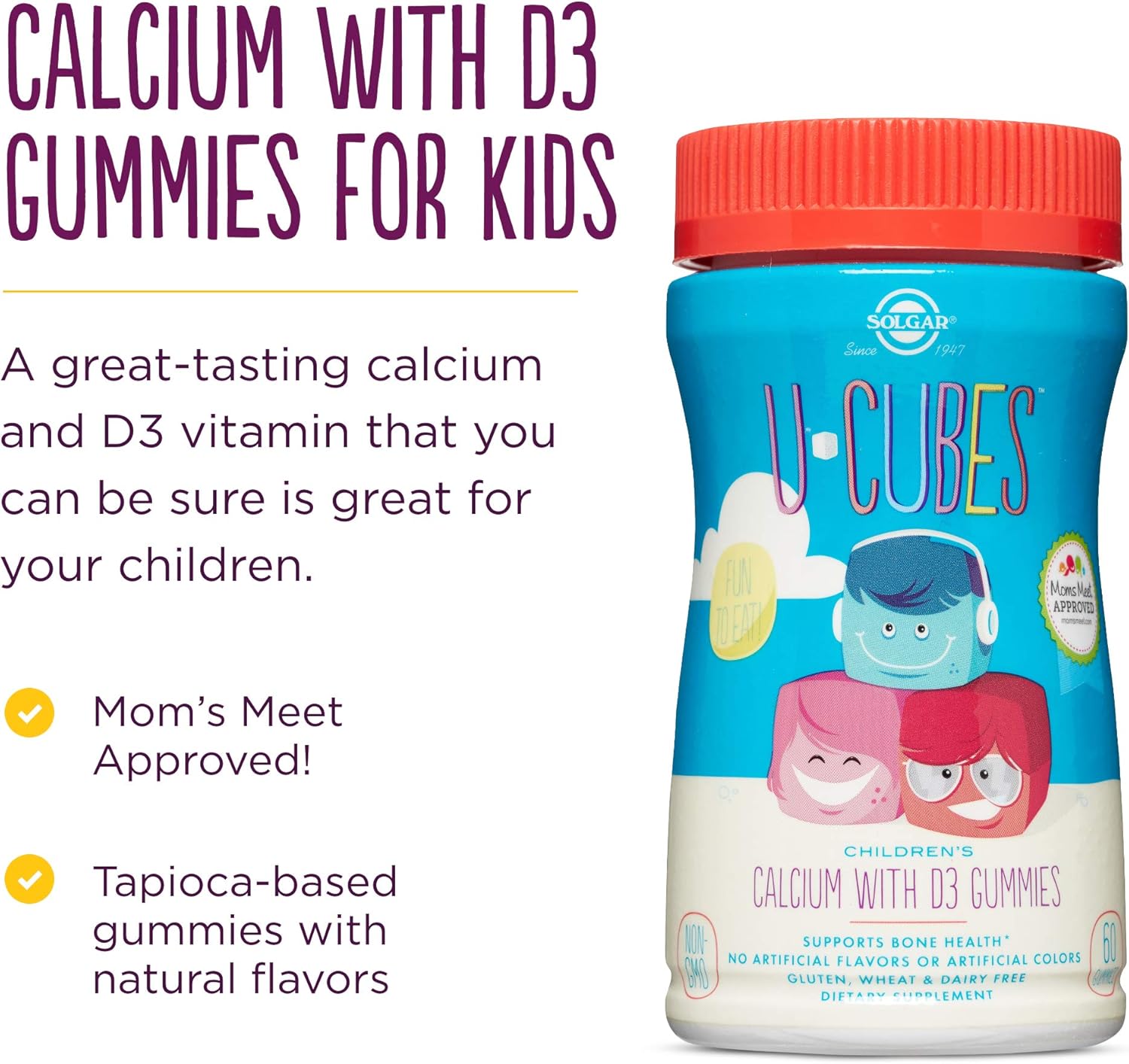 Solgar UCubes Children's Calcium with Vitamin D3, 60 Gummies 3