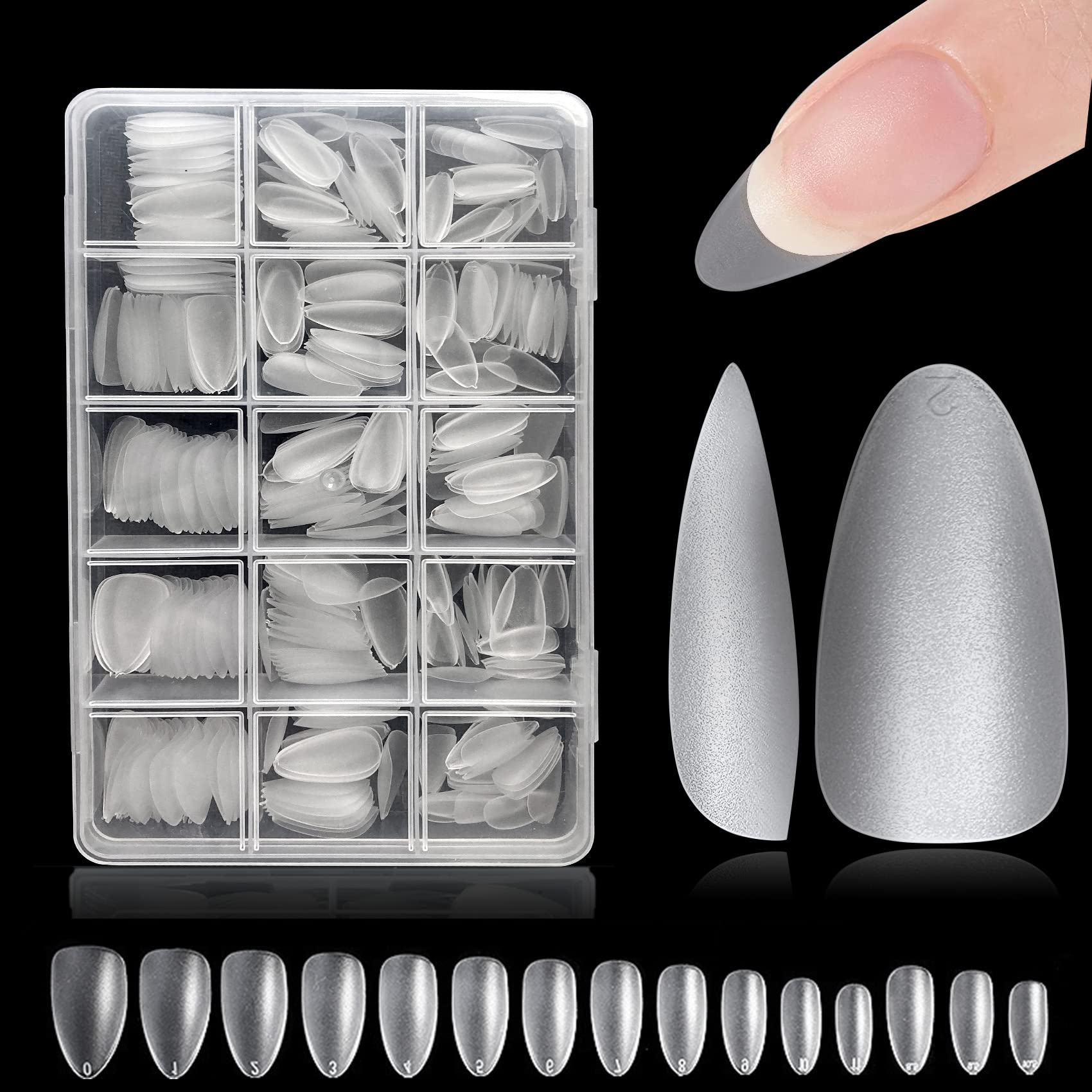 Nail Tips - Upgraded Matte No File Nails Tip - ZAHRVIA Soft Gel Full Cover Nail Tips 240PCS, 15 Sizes — image 1