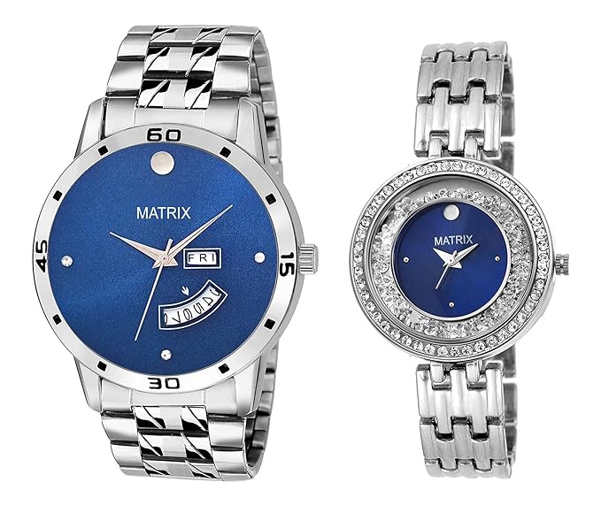 Bae-Redux Analogue Blue Dial Collection Day and Date Maroon Black Couple Watch