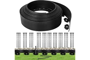 ZIPRUSBURK Landscape Edging Borders 33FT Extra Tall 4IN Outdoor Edging Borders Plastic Flexible with 30pcs Stakes,Mini Plastic Fence for Landscaping Yard Flowerbeds,Grass-Black