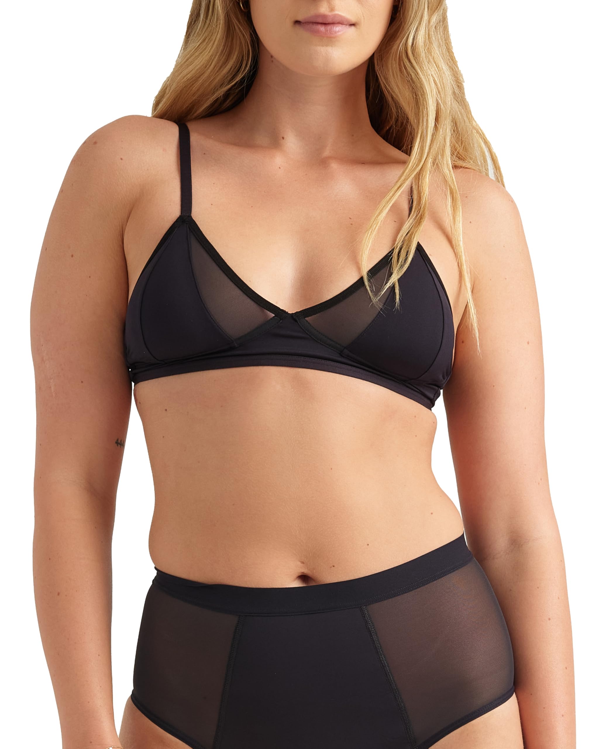 Photo 1 of saalt Mesh Bralette - Light Support Bralette for Everyday Comfort - Adjustable Straps & Hook Closure - Made from Silky Soft Recycled Fabric - Volcanic Black - Medium