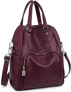 UTO - Bolso Mochila Mujer Cuero Sintético Bolso de Hombro Bolso Tote Bolso Bandolera Correa Desmontable Ajustable Burdeos