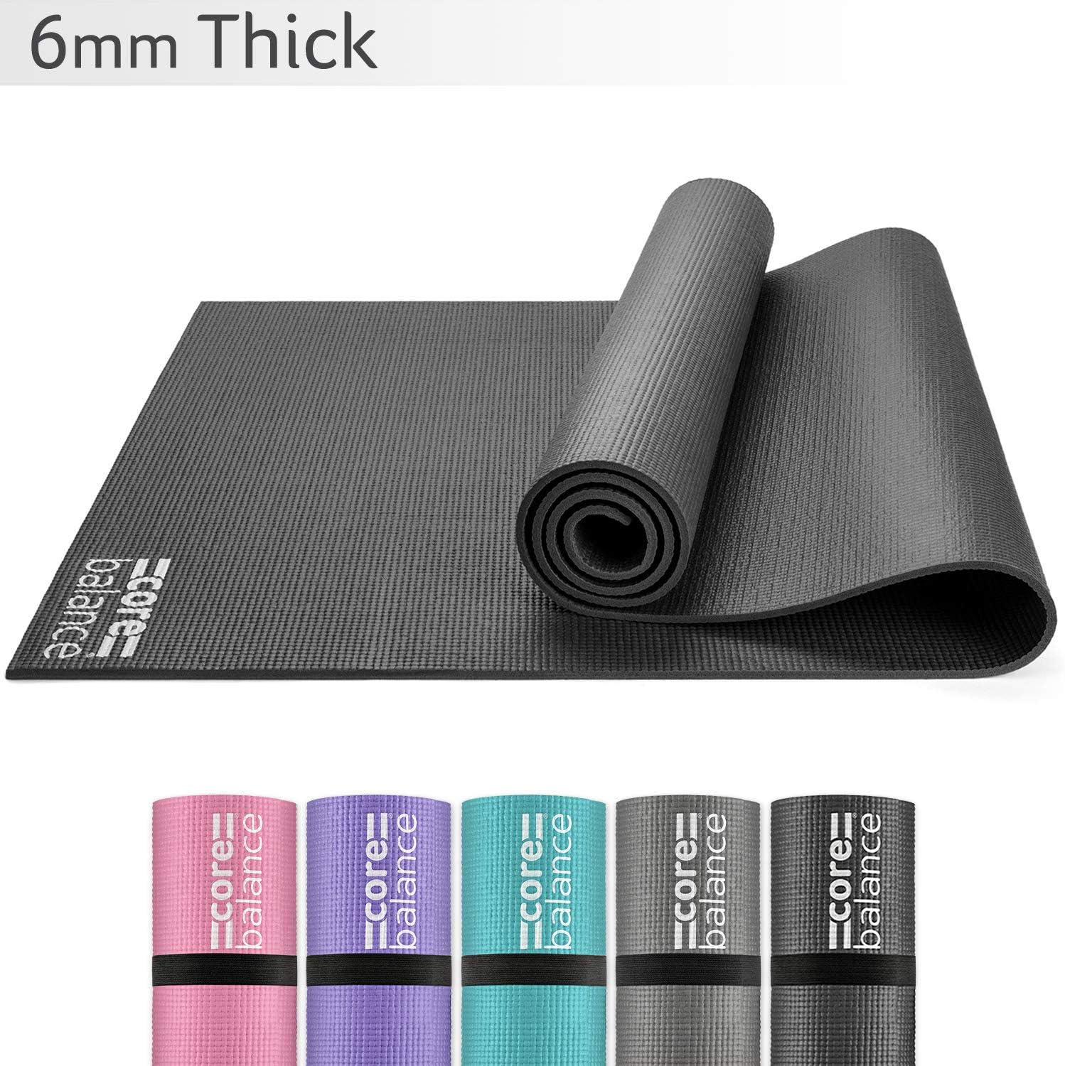 Core Balance Yoga Mat, Thick Foam 6mm, Non Slip, Exercise Fitness Gym, Compact Lightweight With Carry Strap