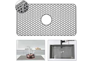 Snuggery Silicone Sink Protector 28.5"x15.2" Center Drain Hole, Heat Resistant Non-slip Dishwasher Suitable, Large Mat for Bottom of Farmhouse Kitchen Stainless Steel Sink