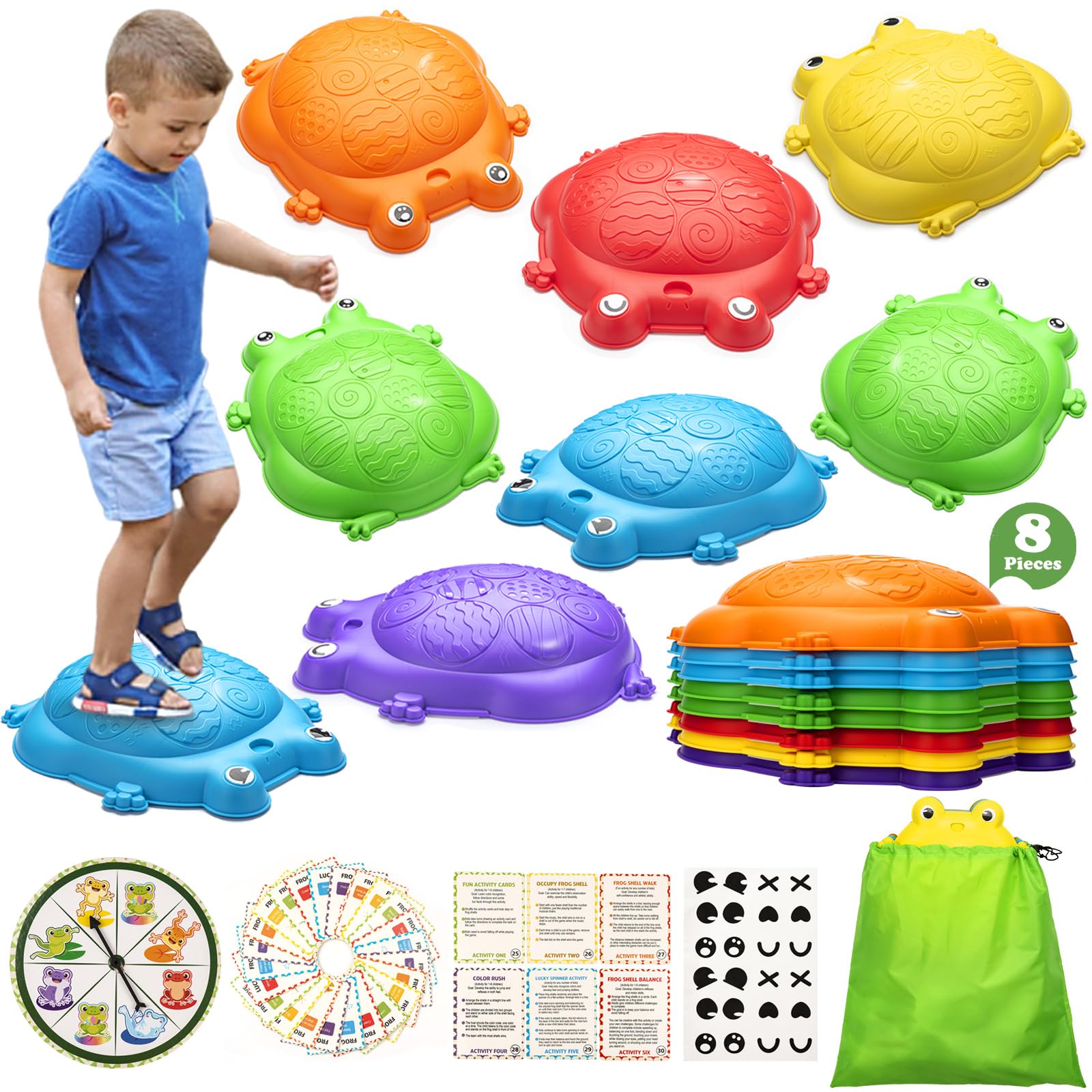 VROGTIK Frog Balance Stepping Stones for Kids | 8-Piece Indoor/Outdoor Obstacle Course Toys | Non-Slip Sensory Play for Ages 3-8 | High-Weight Capacity (265 lbs) | Gift for Boys & Girls
