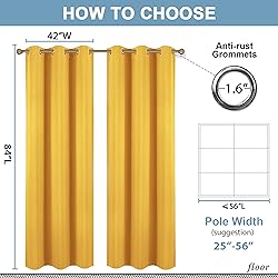 Diraysid Yellow Grommet Blackout Curtains for