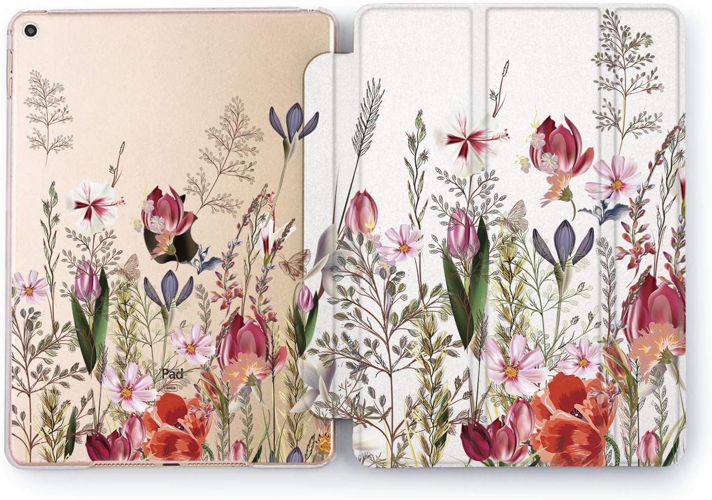 Wonder Wild Case Compatible with Apple iPad Wildflowers Mini 1 2 3 4 Air 2 Pro 10.5 12.9 Tablet 11 10.2 9.7 inch Fresh Cover Stand Peony Seasons Flower Pretty Sweet Beautiful Tulips Leaves Design