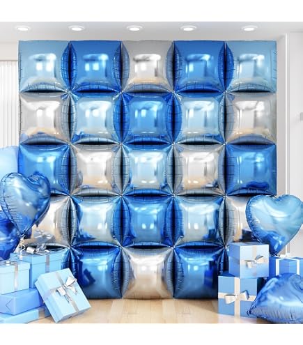36pcs Royal & Baby Blue Square Foil Balloons - Double-Sided Mylar Balloon Backdrop Kit For Birthdays, Graduation 2025, New Year, Photo Booth Decor (9.5ft X 9.5ft Checkered Wall/Tunnel