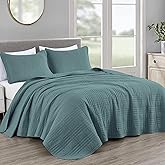 Chezmoi Collection Kingston King Size Bedspread Set, 3-Piece Blue Oversized Quilted Microfiber Lightweight Bedspread Coverlet (118"x106") for All Seasons