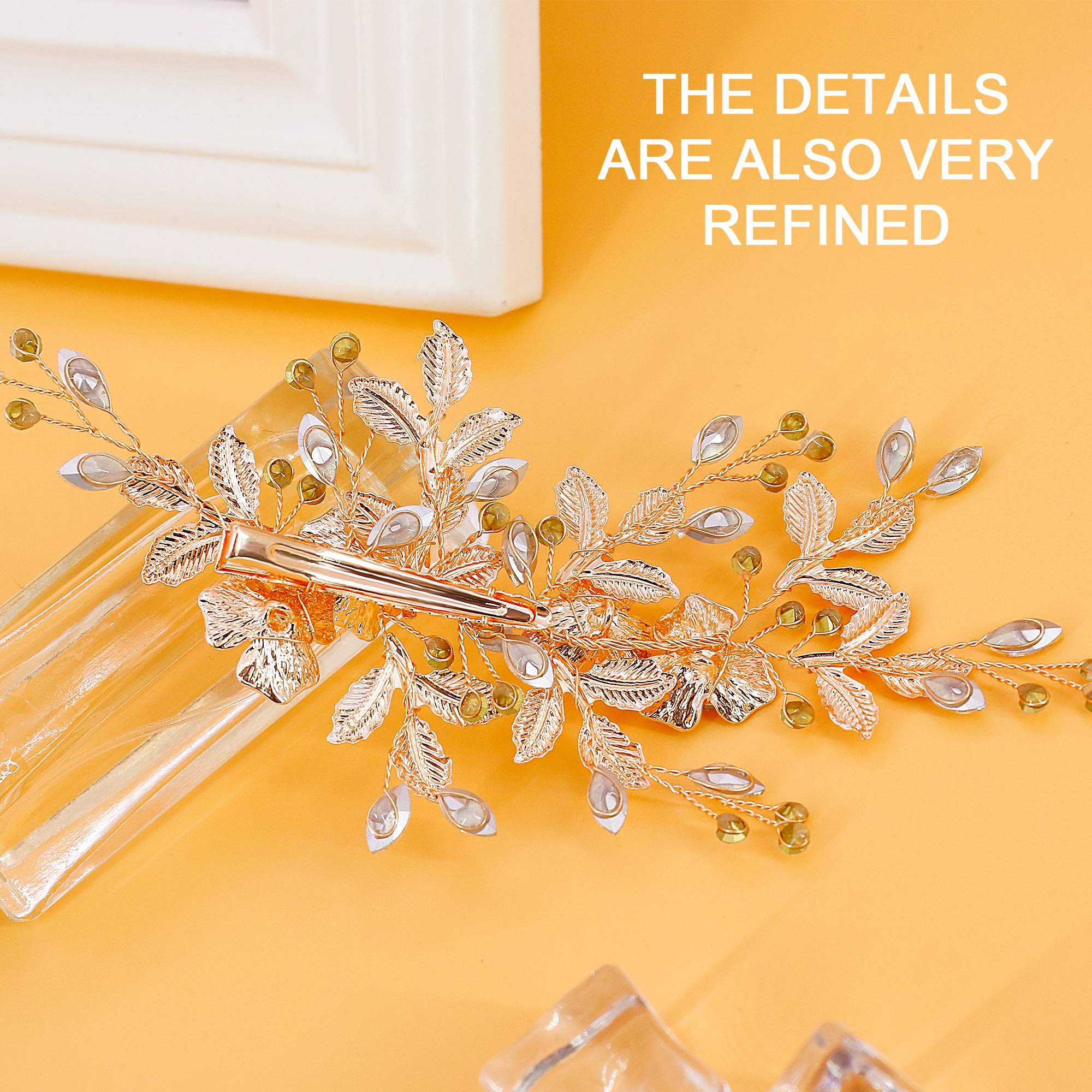 Flower Hair Clip Barrate Birthday Wedding Prom Girl Women Hair Piece Accessory, Leaf Paves, Rose Gold (Rose Gold #1)