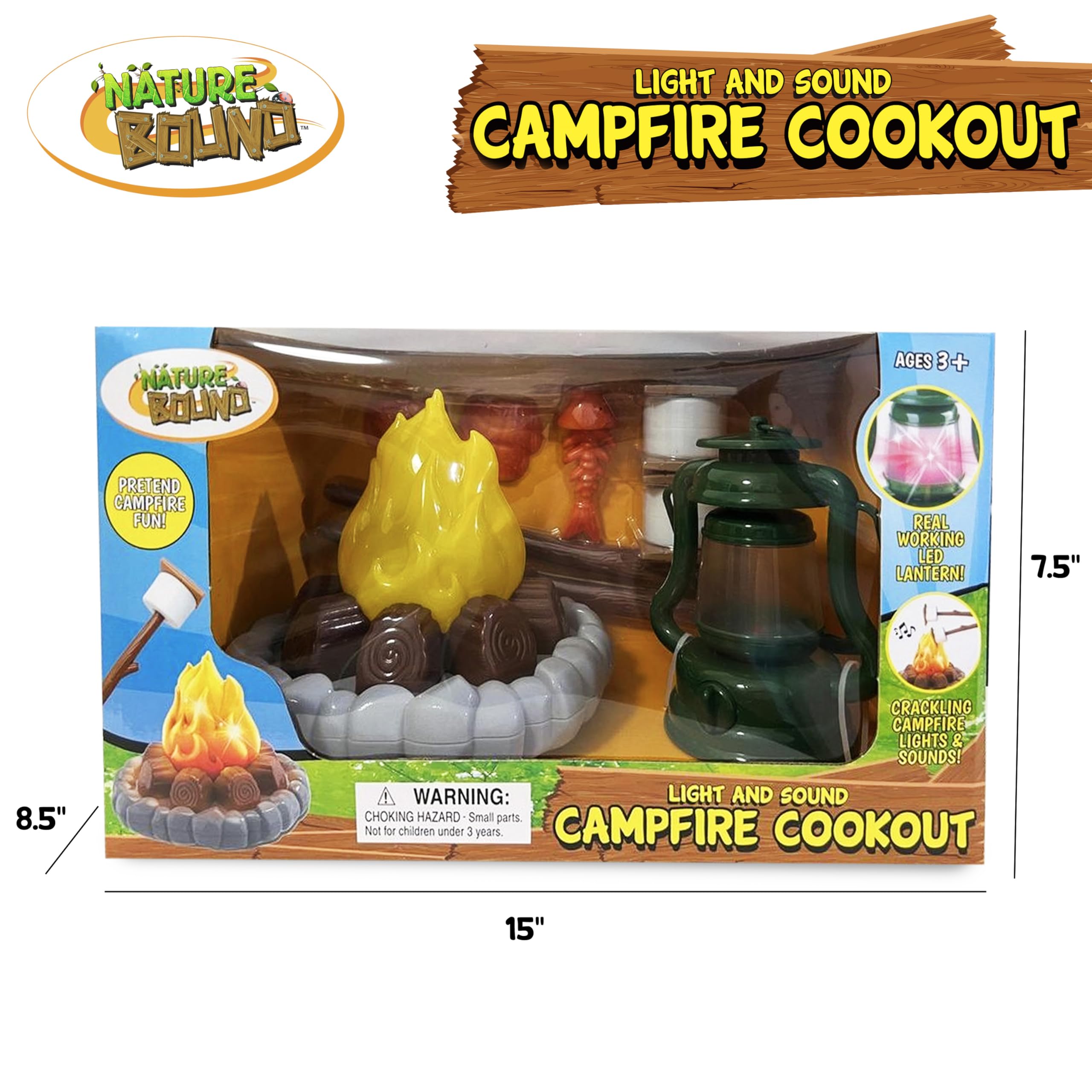 Nature Bound Kids Camping Playset - Light-Up Campfire Toy Set for Indoor and Outdoor Adventures - Pretend S’Mores, Lantern, and Camping Accessories