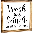 Wash Your Hands Ya Filthy Animal Sign - Funny Modern Farmhouse Decor Sign, Cute Guest Bathroom Decor Wall Art, Rustic Home De