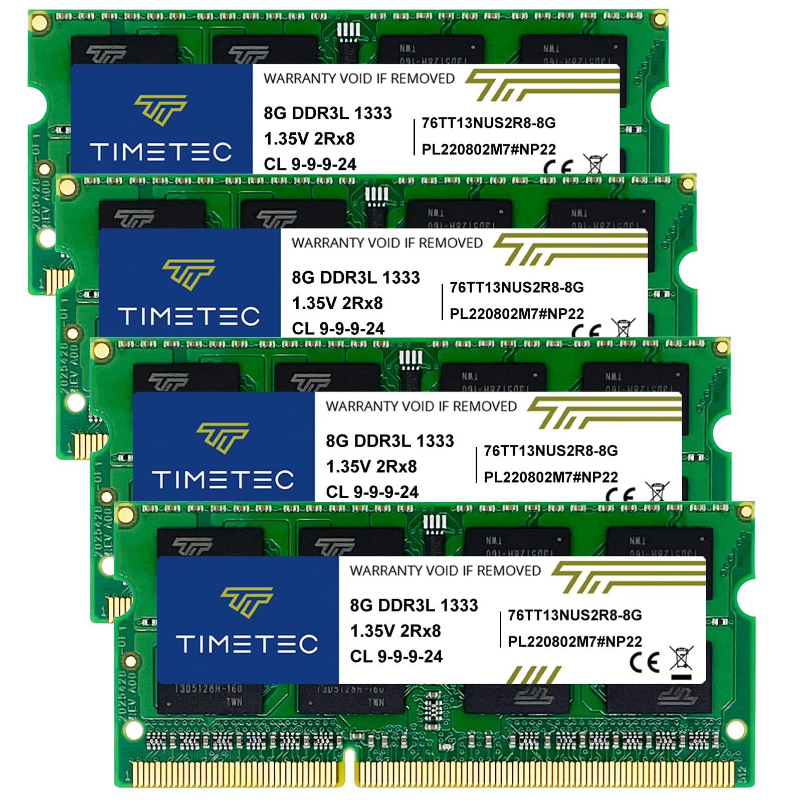 Timetec Hynix IC 8GB Kit (2x4GB) DDR3 1333MHz PC3-10600 Unbuffered Non-ECC 1.5V CL9 2Rx8 Dual Rank 204 Pin SODIMM Laptop Notebook Computer Memory RAM Module Upgrade (32GB Kit(4x8GB))