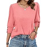 LLTTDiar Womens 3/4 Sleeve Tops Dressy Casual Shirt with Buttons Spring Fashion Business Work Tshirts Beach Vacation Outfits