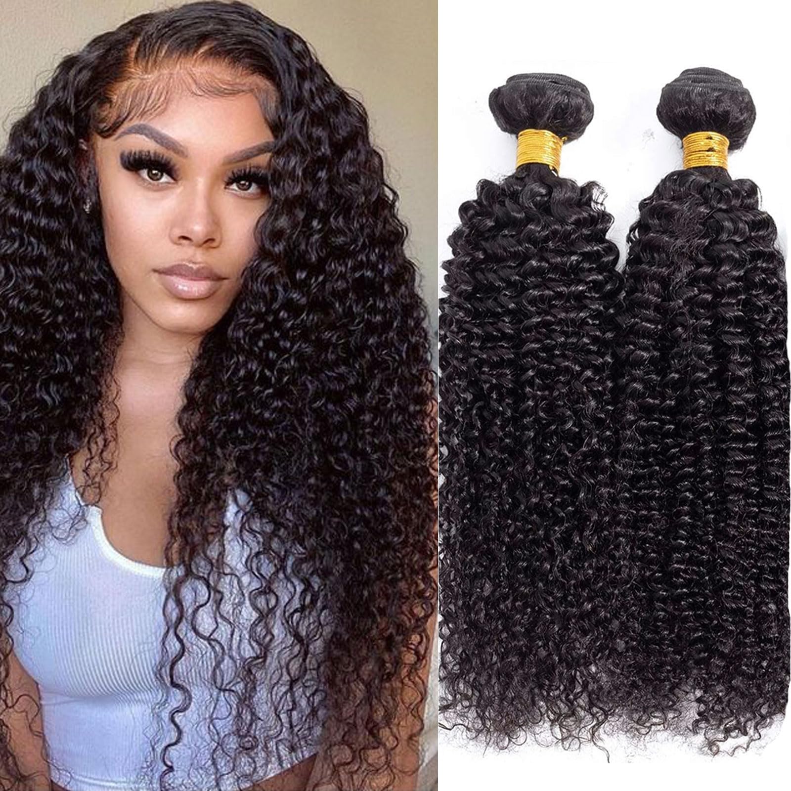 Huarisi Curly Bundles Brazilian Human Hair 26 28 Inch 200g Long Kinky Curly Weaves 2 Bundles 10a Unprocessed Virgin Hair Extensions Sew in Weaving — image 1