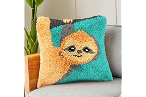 clubevy DIY Latch Hook Kits Pillow Case Embroidery Carpet Set Needlework Pillow Cover Sofa Cushion Cover Craft Kits 17x17 inch (Sloth)