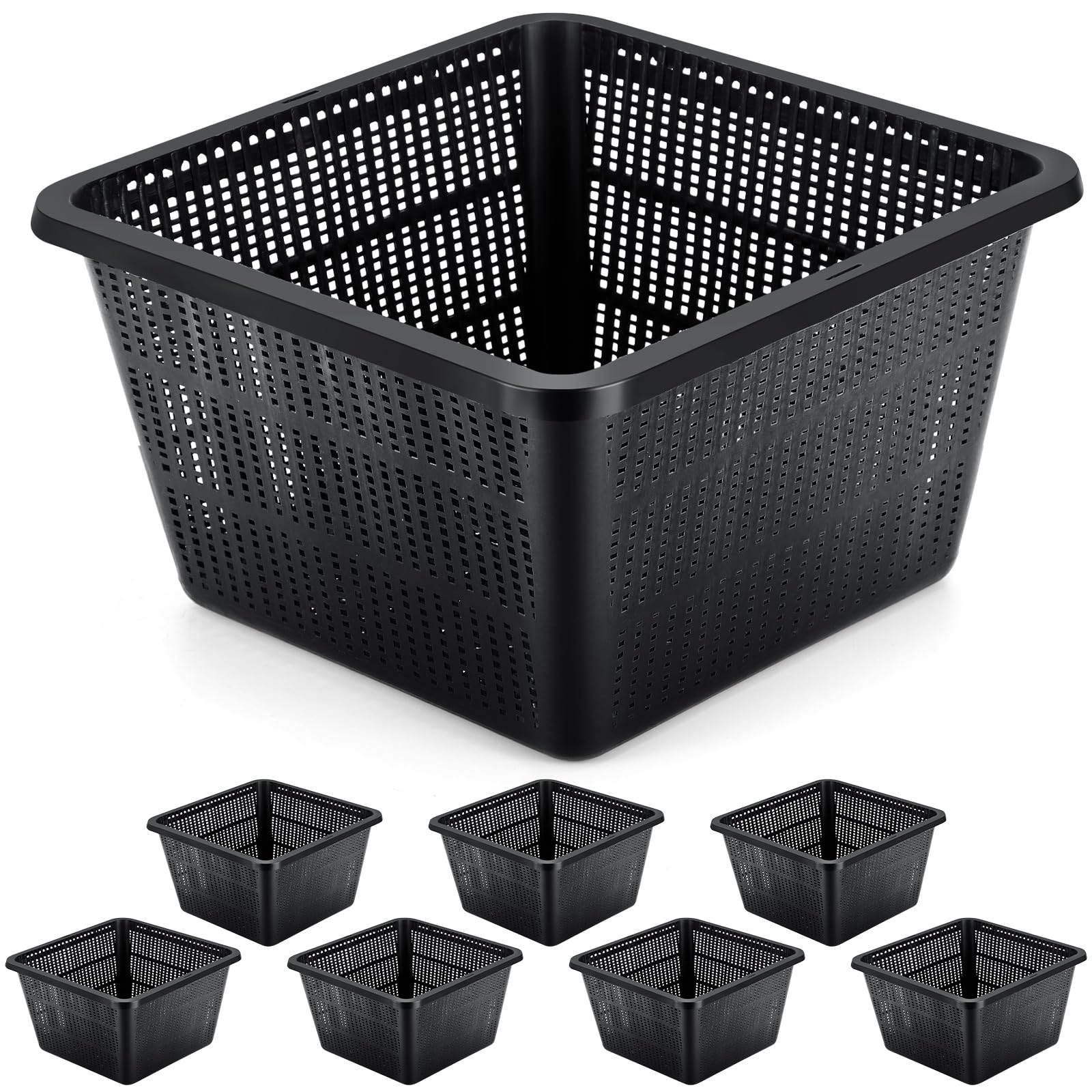 Photo 1 of RimCereal 8 Pcs Aquatic Plant Baskets for Hydroponics Water Garden Plant Pots Black Plastic Mesh Basket 9 x 9 x 5.2 Inch Square Pond Containers for Island Live Aquarium Botany Flowers