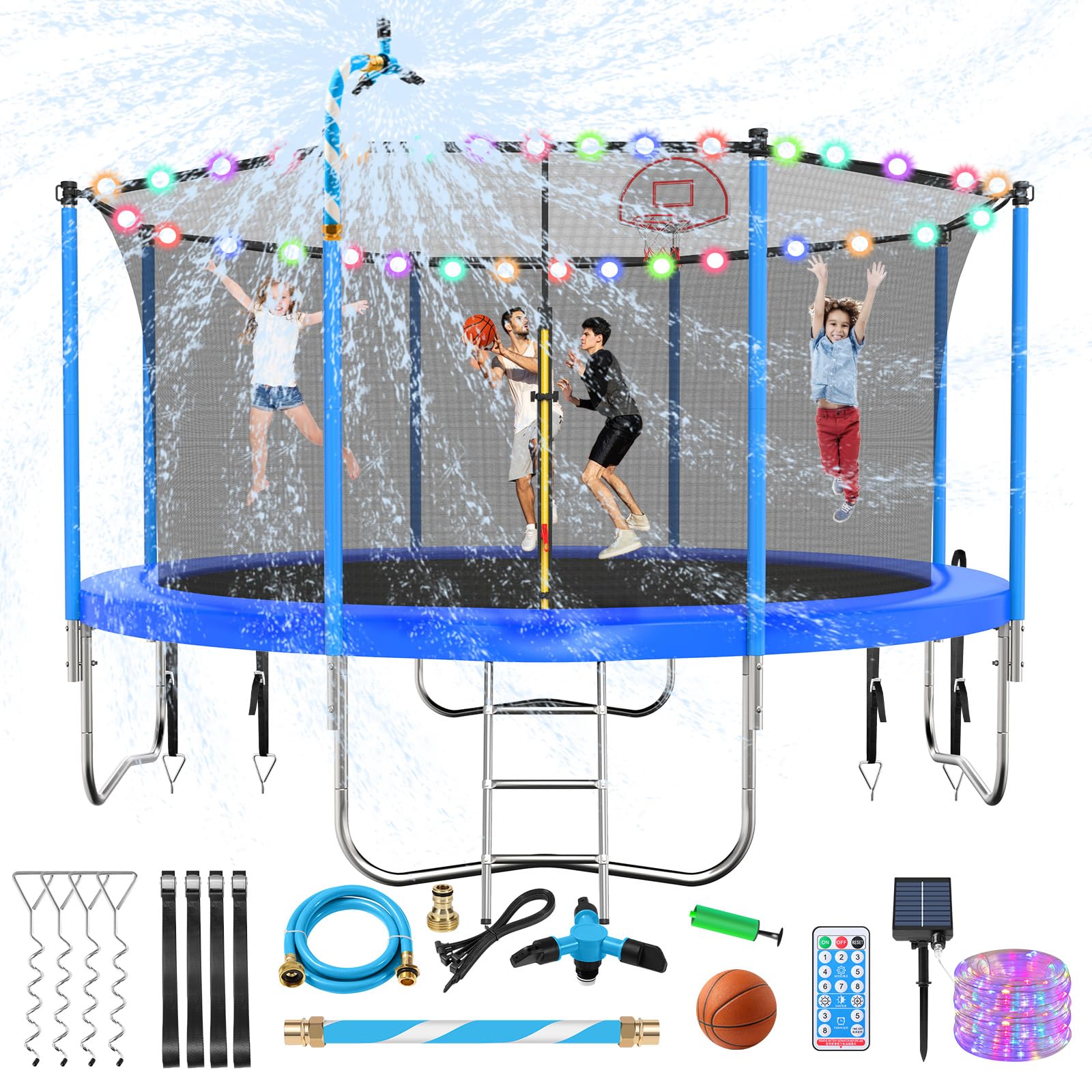 Lyromix Upgraded 16FT 15FT 14FT 12FT 10FT 8FT Trampoline Outdoor with Basketball Hoop and Net, Capacity for 4-6 Kids and Adults