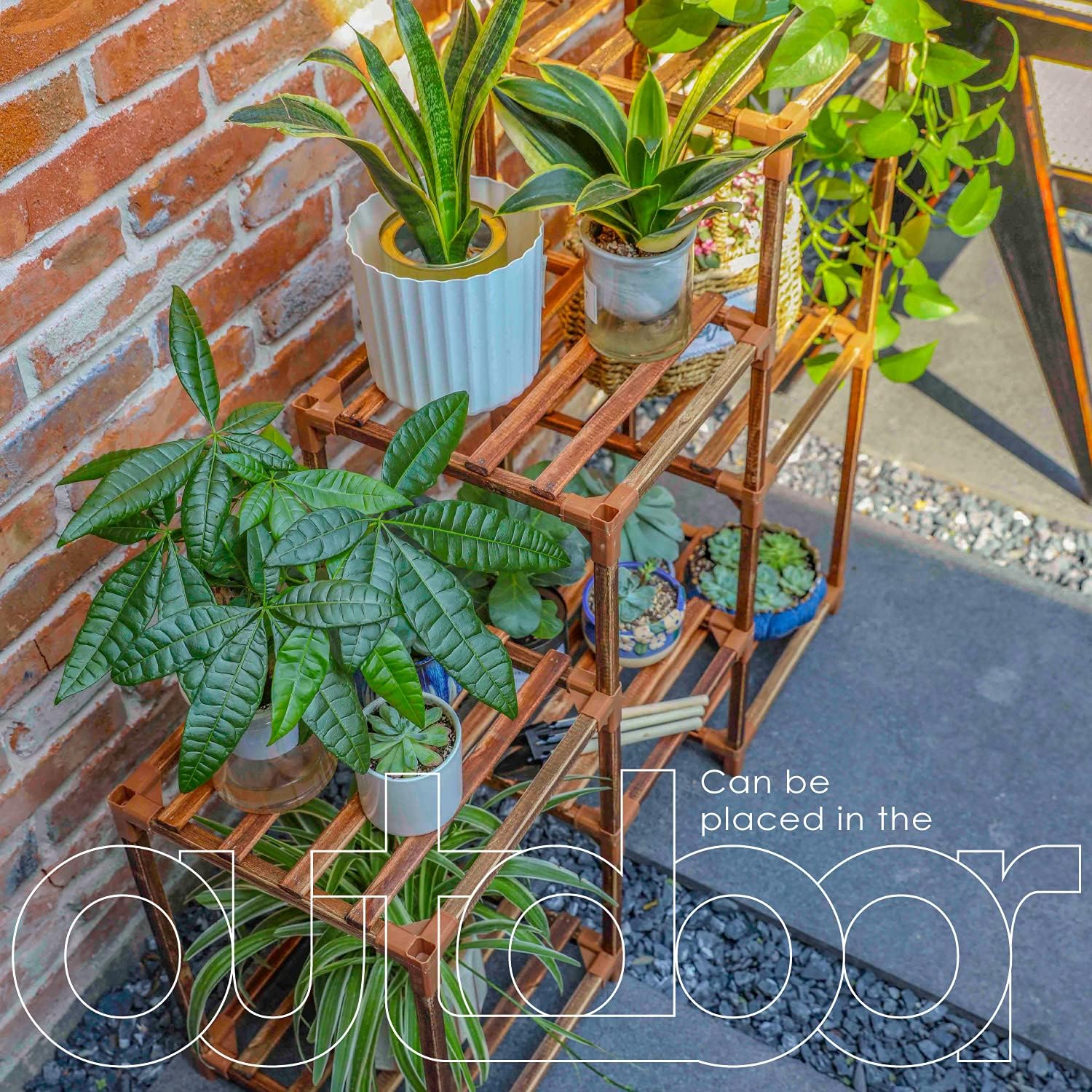 Plant Stands for Indoor Plants, Wood Outdoor Tiered Plant Shelf for Multiple Plants, 3 Tire 7 Potted Ladder Plant Holder Table Plant Pot Stand for Window Garden Balcony Patio Corner Living Room: Garden & Outdoor