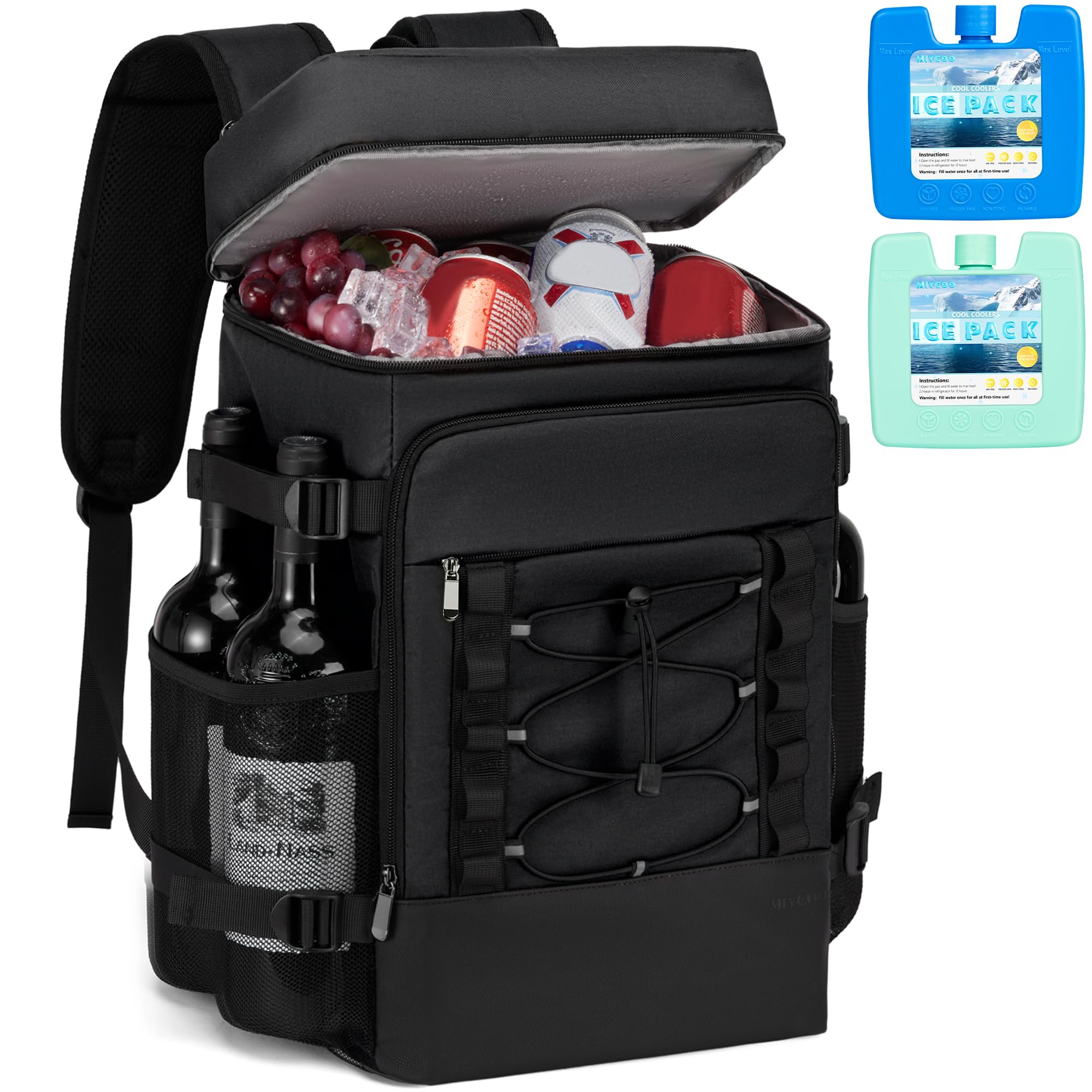 Photo 1 of Cooler Backpack with 2pc Ice Packs - 40 Cans Insulated Backpack Cooler for Men & Women, 2 Leak Proof Compartments Cooler Bag for Picnic, Lunch, Camping and Beach - Black - MIYCOO