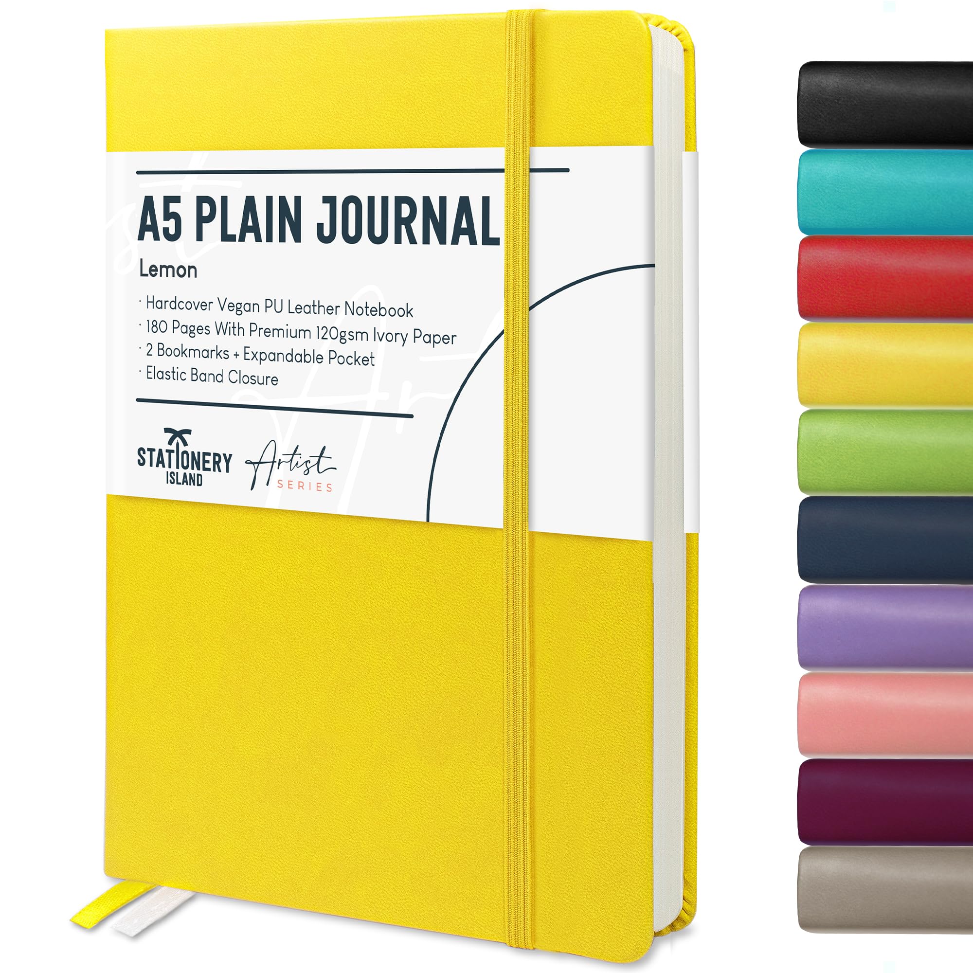 STATIONERY ISLAND A5 Unlined Notebook,Plain Notebook Hardcover with 120gsm Premium Thick Paper, 180 Pages Hardback Blank Notebook for Writing, Working, Study, Planning, Diary, Journaling