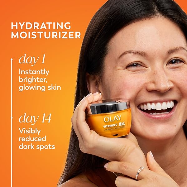 OLAY VITAMIN C MAX FACE MOISTURIZER, BRIGHTENING CREAM FOR WOMEN, HYDRATING, EVENS TONE, DARK SPOT & HYPERPIGMENTATION REDUCTION, GLOWING SKIN CARE – NIACINIAMIDE, PEPTIDES 1.7 OZ