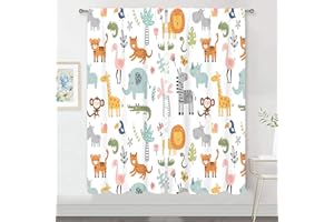 MESHELLY Kids Safari Animal Curtains 42Wx63H Inch Rod Pocket Nursery Baby Boy Bedroom Decor Cartoon Lion Jungle Woodland Wildlife Toddler Girl Children Living Room Window Drapes Fabric