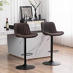 YOUTASTE Brown Bar Stools Set of 2 Adjustable