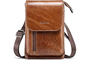 Hengwin Genuine Leather Small Crossbody Bag for Men Women, Cellphone Belt Pouch Bag, Travel Passport Wallet, Shoulder Holster