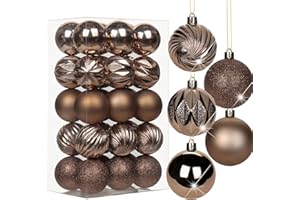 HOLLYONE 2.36" Christmas Ball Ornaments Brown 30 Pcs Small Shatterproof Christmas Tree Decorations Xmas Tree Christmas Ornaments Balls with Hanging Loop for Halloween Wedding Holiday Party Wreath Home Decor