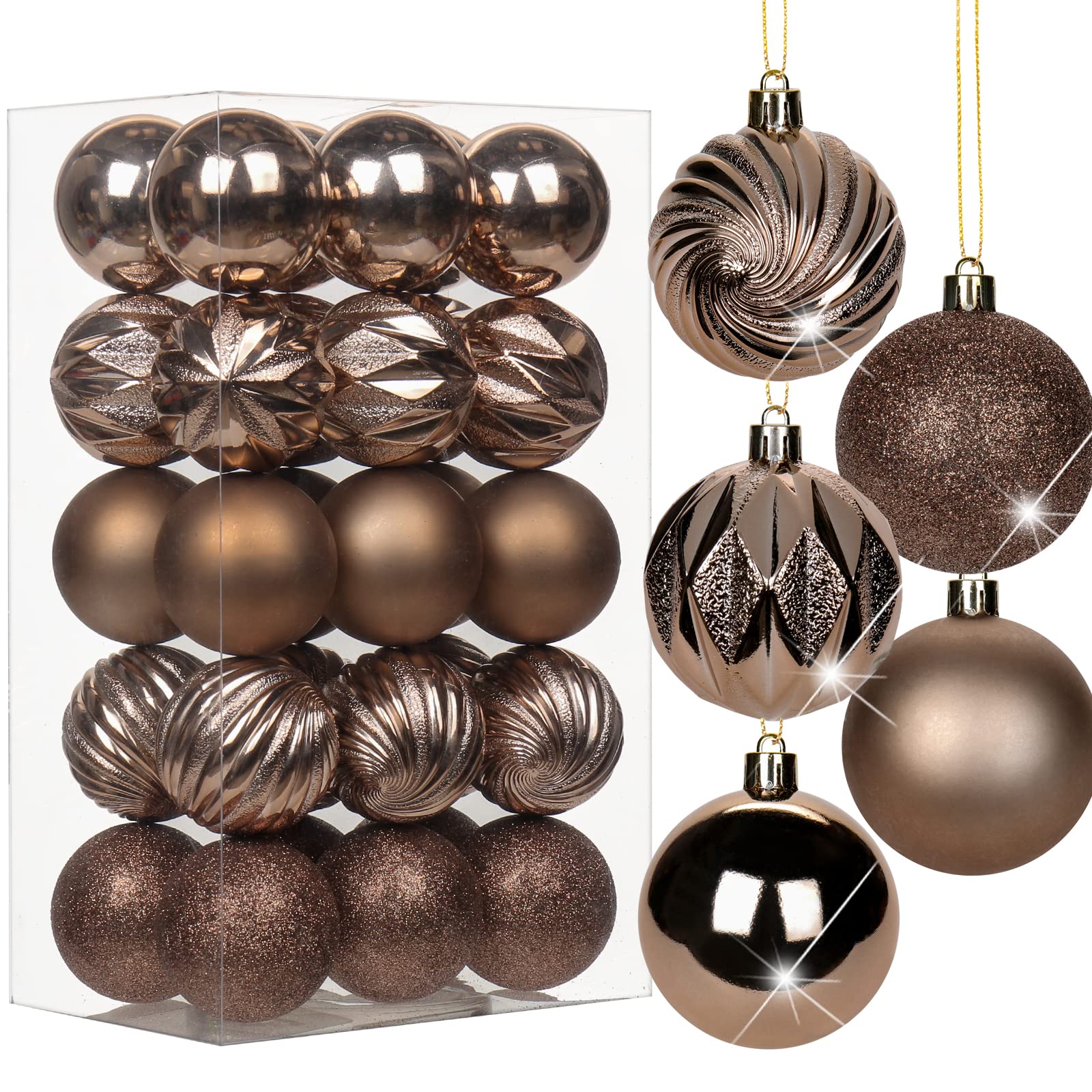Photo 1 of 2.36" Christmas Ball Ornaments Brown 30 Pcs Small Shatterproof Christmas Tree Decorations Xmas Tree Christmas Ornaments Balls with Hanging Loop for Halloween Wedding Holiday Party Wreath Home Decor