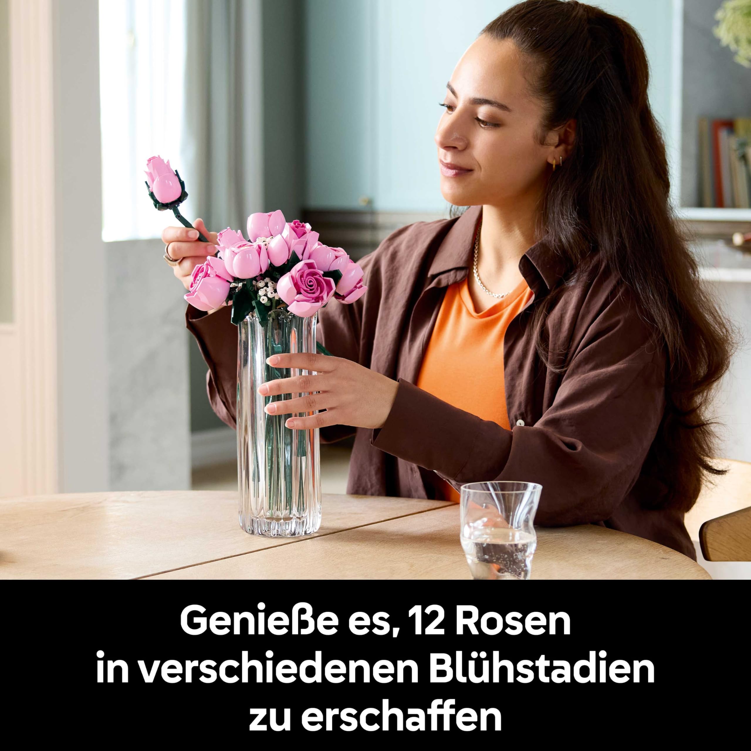 LEGO Botanicals Rosa Rosenstrauß - Set mit Kunstblumen für Erwachsene - 12 künstliche Rosen & 4 Zweige Schleierkraut als DIY Deko - Geschenkidee für Frauen - 10374 3